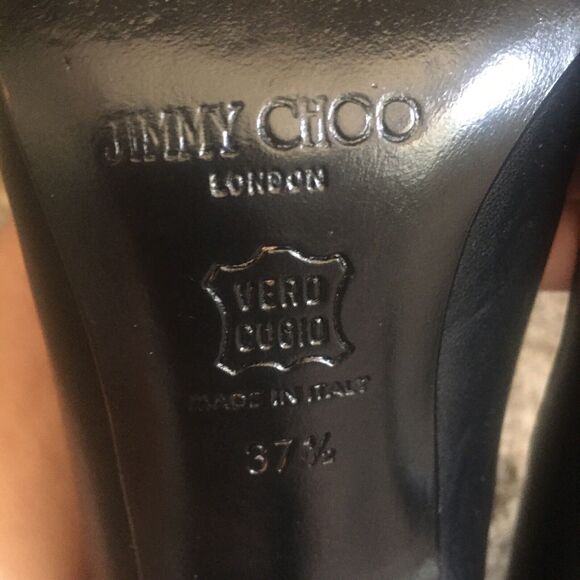 JIMMY CHOO Y2K Black Leather Bow Butterfly Cutouts Heels Pumps Shoes 37.5/7 - Picture 11 of 14